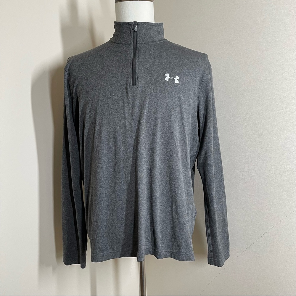 Under Armour Men’s Grey 1/4 Zip Pullover - SZ L - Athletic Shirt Heatgear Loose